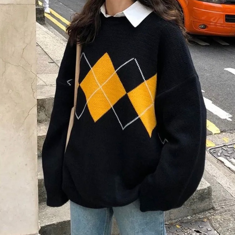 Argyle Crewneck Knit Sweater YesStyle